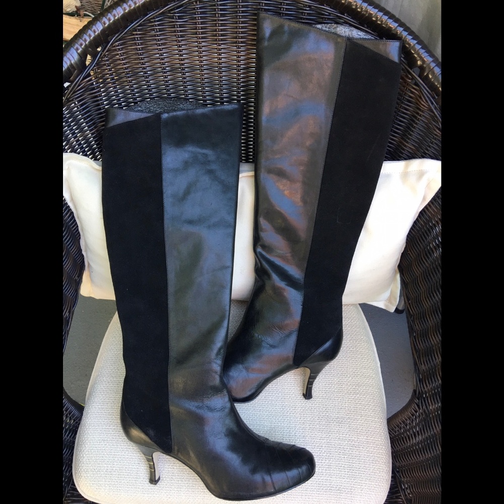 Diesel Knee High Tall Sleek Black Leather & Suede Zip Side Women Boots Sz 39